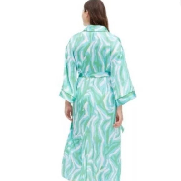 DVF diane von furstenburg long satin wrap robe green/blue zebra - Picture 3 of 8